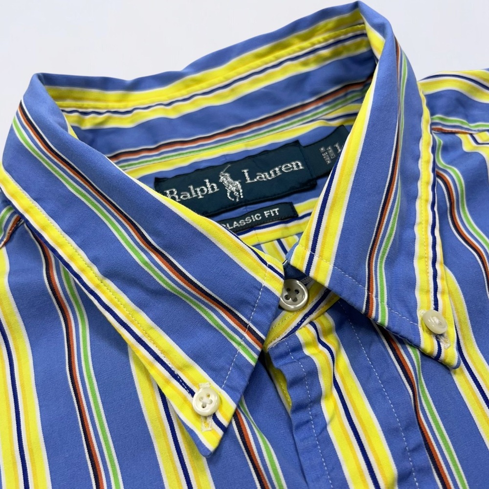 Ralph Lauren Button Down Shirt Men's Large Blue Yellow Striped Long Sleeve - Picture 4 of 13